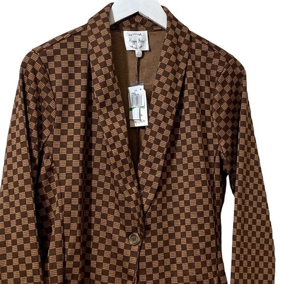 NWT Hippie Rose Jacket M/L Brown Checkerboard Stretch Knit Blazer - Picture 5 of 14